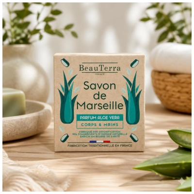 BeauTerra Savon de Marseille Pain Parfum Aloe Vera 100 g