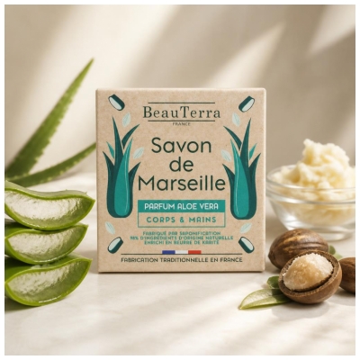 BeauTerra Savon de Marseille Pain Parfum Aloe Vera 100 g