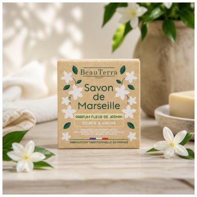 BeauTerra Savon de Marseille Pain Parfum Fleur de Jasmin 100 g