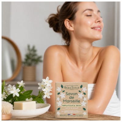 BeauTerra Savon de Marseille Pain Parfum Fleur de Jasmin 100 g