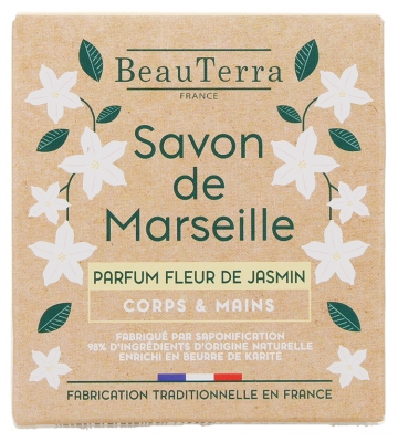 BeauTerra Savon de Marseille Pain Parfum Fleur de Jasmin 100 g