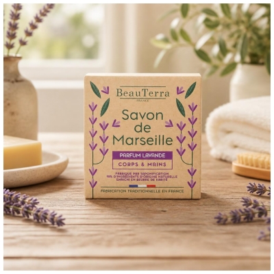 BeauTerra Savon de Marseille Pain Parfum Lavande 100 g