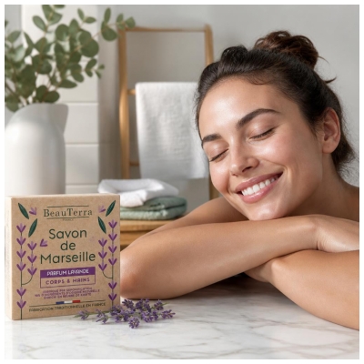 BeauTerra Savon de Marseille Pain Parfum Lavande 100 g