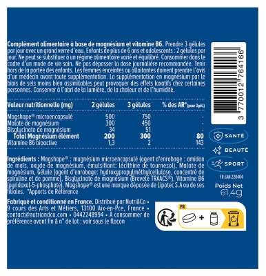 Nutri&Co Magnésium : Bisglycinate, Malate et Liposomé 120 Gélules
