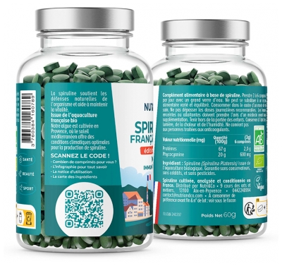 Nutri&Co Spiruline Bio 100% Française Cultivée en Provence Vegan 120 Comprimés