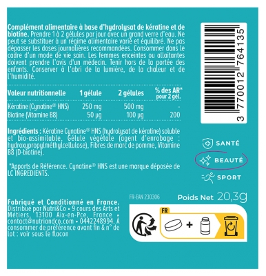 Nutri&Co Complexe Cheveux Kératine & Biotine 60 Gélules