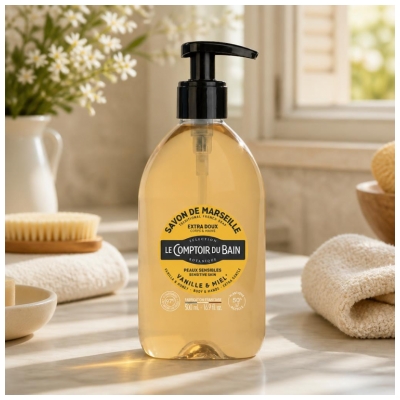 Le Comptoir du Bain Savon de Marseille Vanille Miel Extra Doux 500 ml