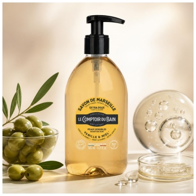Le Comptoir du Bain Savon de Marseille Vanille Miel Extra Doux 500 ml