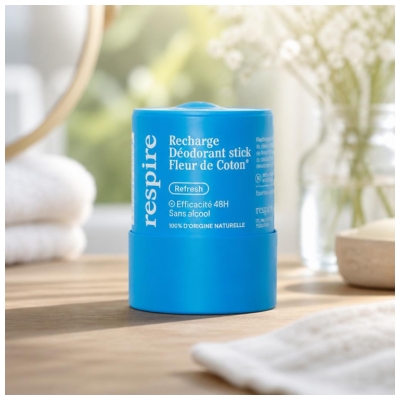 Respire Déodorant Stick Fleur de Coton Sans Alcool Recharge Bio 50 g