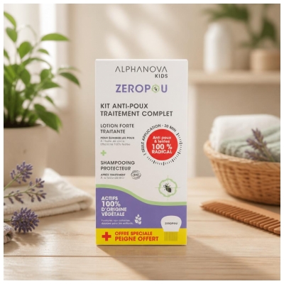 Alphanova Kids Zeropou Kit Anti Poux Traitement Complet Lotion + Shampoing + Peigne Offert
