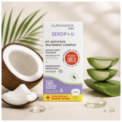 Alphanova Kids Zeropou Kit Anti Poux Traitement Complet Lotion + Shampoing + Peigne Offert