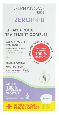 Alphanova Kids Zeropou Kit Anti Poux Traitement Complet Lotion + Shampoing + Peigne Offert