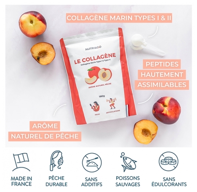 Nutri&Co Collagène Marin Type 1 et 2 Peau & Articulations Saveur Pêche 190 g