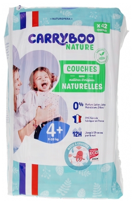 Carryboo Nature Couches Naturelles à Motif Taille 4+ (9-20Kg) - 42 Couches 