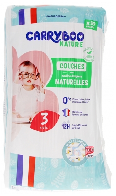 Carryboo Nature Couches Naturelles à Motifs T3 (4-9Kg) - 50 Couches 