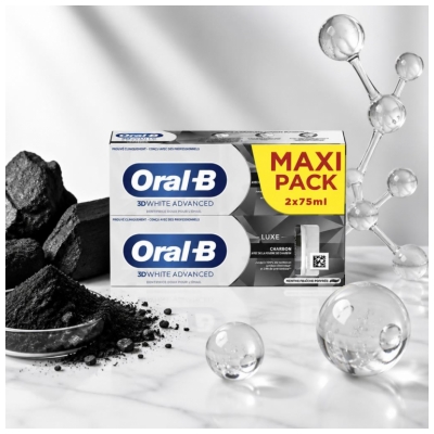 Oral-B 3D White Advanced Luxe Charbon Dentifrice 2 x 75 ml