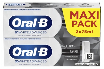 Oral-B 3D White Advanced Luxe Charbon Dentifrice 2 x 75 ml