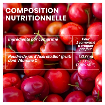 Santarome Acérola Bio 1000 Pot 60 Comprimés (Dont 20 Offerts)