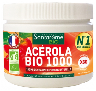 Santarome Acérola Bio 1000 Pot 60 Comprimés (Dont 20 Offerts)