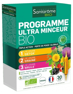 Santarome Programme Ultra Minceur Triple Action Perte de Poids Globale Bio 30 Ampoules