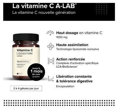 A-Lab Vitamine c Liposomale 1000 mg Vitalité Anti-Fatigue Antioxydant Assimilation Renforcée 60 Gélules