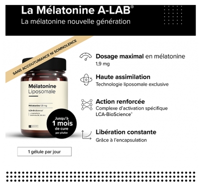 A-Lab Mélatonine Liposomale 1,9 mg - Sommeil Jetlag Assimilation Renforcée 30 Gélules