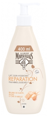 Le Petit Marseillais Lait Corps Hydratant Réparation au Beurre de Karité Aloès et Cire d'Abeille Pour Peaux Trèsèches 400 ml