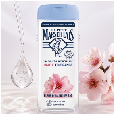 Le Petit Marseillais Gel Douche Adoucissant Haute Tolérance Fleur d'Amandier Bio Peaux Sèches et Sensibles 400 ml
