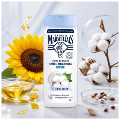 Le Petit Marseillais Crème de Douche Fleur de Coton Haute Tolérance Riche 400 ml