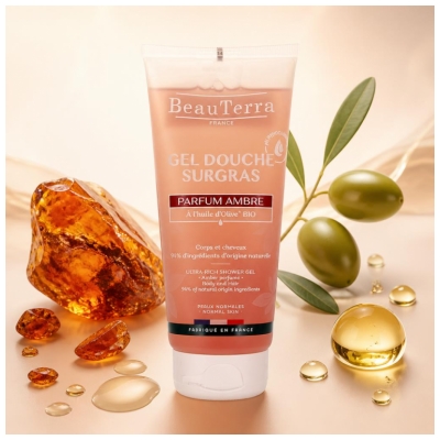 BeauTerra Gel Douche Surgras 2en1 Parfum Ambre 200 ml