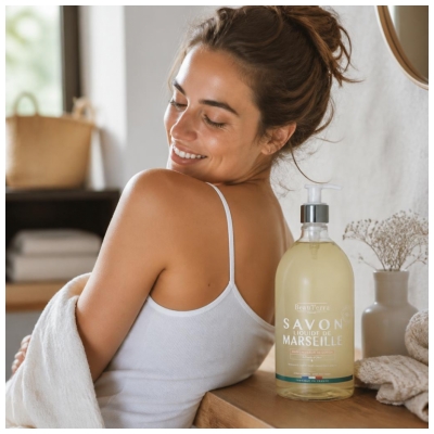 BeauTerra Savon de Marseille Liquide Parfum Fleur de Coton 1 L