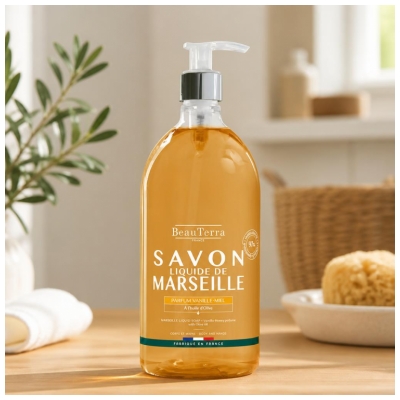 BeauTerra Savon de Marseille Liquide Parfum Vanille-Miel 1 L