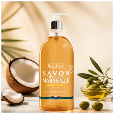 BeauTerra Savon de Marseille Liquide Parfum Vanille-Miel 1 L