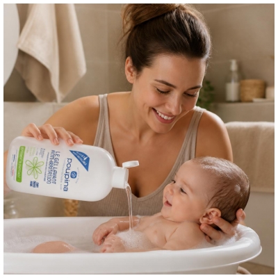 Poupina le Gel Lavant Bébé Anti-Irritation - Sans Sulfate ni Savon - Hypoallergénique - Hamamélis - Corps Cheveux Visage - 97% d'Ingrédients d'Origine Naturelle - Vegan - Made in France - 1 l