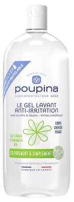 Poupina le Gel Lavant Bébé Anti-Irritation - Sans Sulfate ni Savon - Hypoallergénique - Hamamélis - Corps Cheveux Visage - 97% d'Ingrédients d'Origine Naturelle - Vegan - Made in France - 1 l