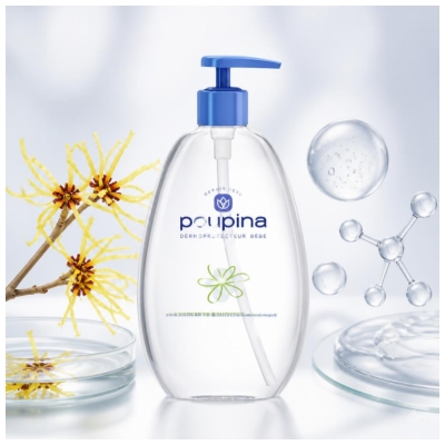 Poupina le Gel Lavant Bébé Anti-Irritation - Sans Sulfate ni Savon - Hypoallergénique - Hamamélis - Corps Cheveux Visage - 97% d'Ingrédients d'Origine Naturelle - Vegan - Made in France - 485 ml