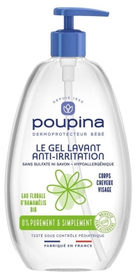 Poupina le Gel Lavant Bébé Anti-Irritation - Sans Sulfate ni Savon - Hypoallergénique - Hamamélis - Corps Cheveux Visage - 97% d'Ingrédients d'Origine Naturelle - Vegan - Made in France - 485 ml