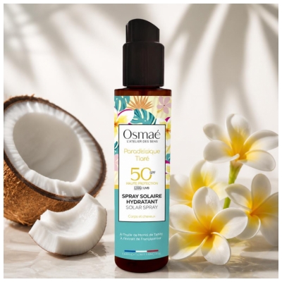 Osmaé Spray Solaire Hydratant Paradisiaque Tiaré Visage et Corps SPF50+ 150 ml 