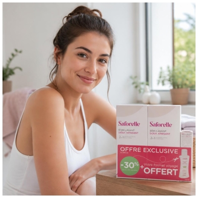 Saforelle Soin Lavant Doux Apaisant Lot de 2 x 500 ml + Format Voyage 100 ml Offert