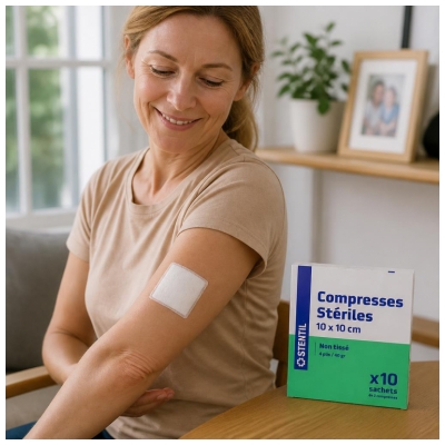 Stentil Compresses Stériles Non Tissées 10 Sachets de 2 Compresses de 10 x 10 cm