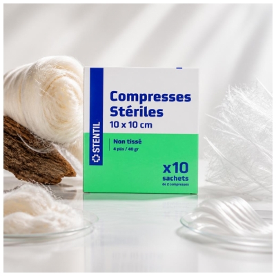 Stentil Compresses Stériles Non Tissées 10 Sachets de 2 Compresses de 10 x 10 cm
