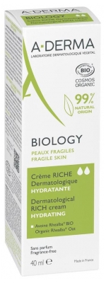 A-Derma Biology Crème Riche Dermatologique Hydratante Bio 40 ml