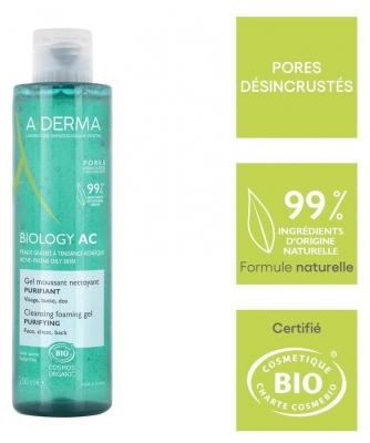 A-Derma Gel Moussant Nettoyant Purifiant Biology Ac 200 ml