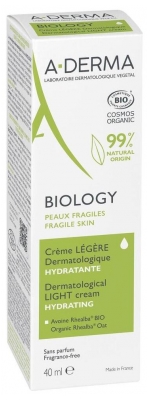 A-Derma Biology Crème Légère Dermatologique Hydratante Bio 40 ml