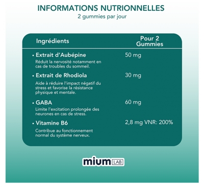 Mium Lab Stress Sans Sucres Plantes Gaba et Vitamine 42 Gummies