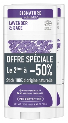 Schmidt's Signature Déodorant Stick Lavande et Sauge Lot de 2 x 75 g