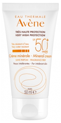 Avène Eau Thermale Solaire Crème Minérale Peaux Intolérantes SPF50+ 50 ml