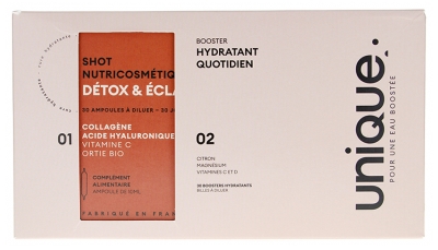 Unique Shots Détox & Éclat 30 Boosters + Boosters Hydratants 30 ampoules Coffret