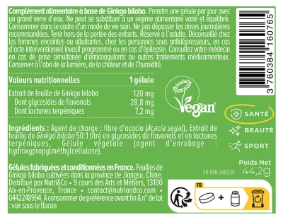 Nutri&Co Ginkgo Biloba Cerveau et Audition 120 Gélules