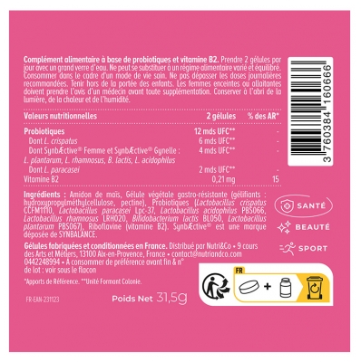 Nutri&Co Probiotique Flore Intime Complexe Breveté 60 Gélules